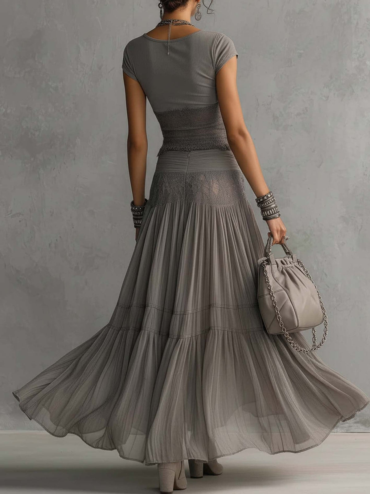 ELENA | LACE PANELED MAXI SKIRT SET
