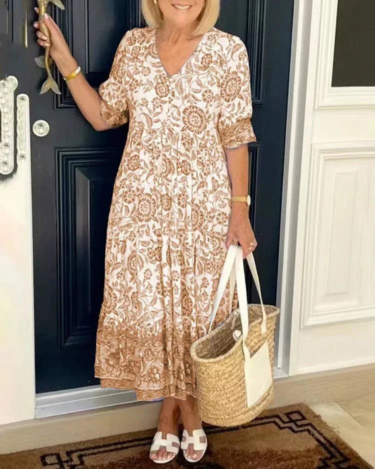AURORA / FLORAL V-NECK A-LINE DRESS