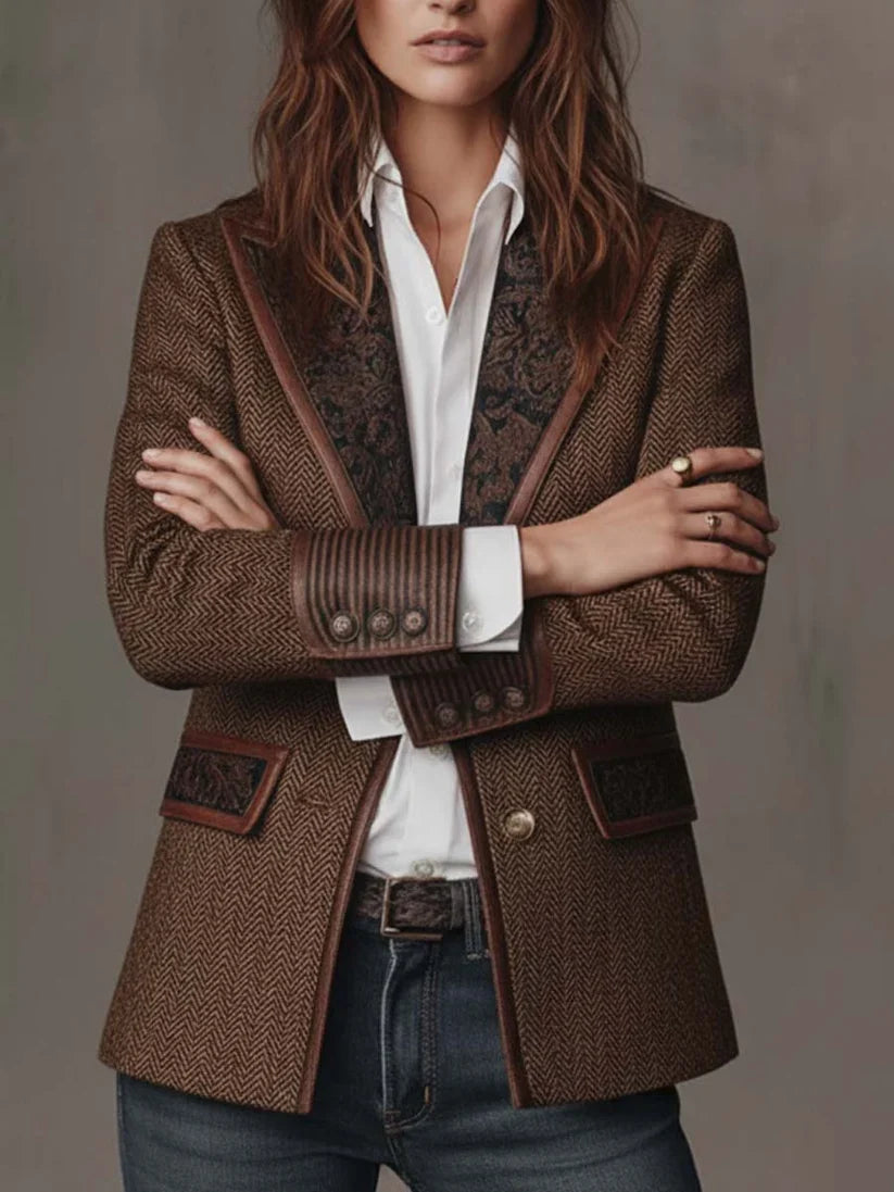 VIVIEN | HERRINGBONE PRINTED PANEL BLAZER