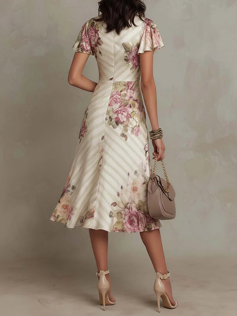 ALBA | ELEGANT RETRO FLORAL MIDI DRESS