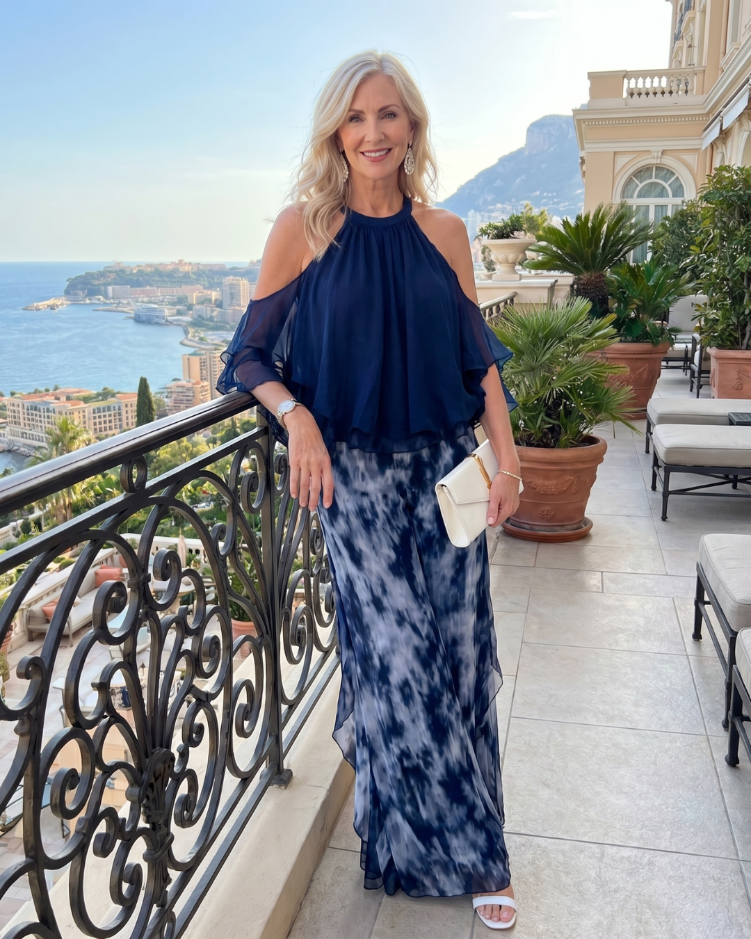 Xylara | Layered Halter Neck Printed Wide Leg Jumpsuit