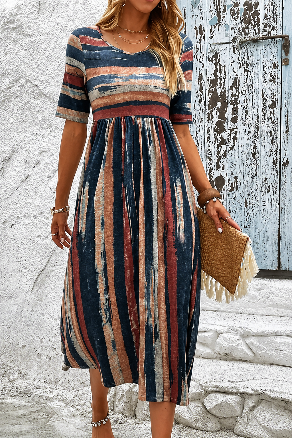 MARGARET | Striped Belly-Hiding Midi Dress