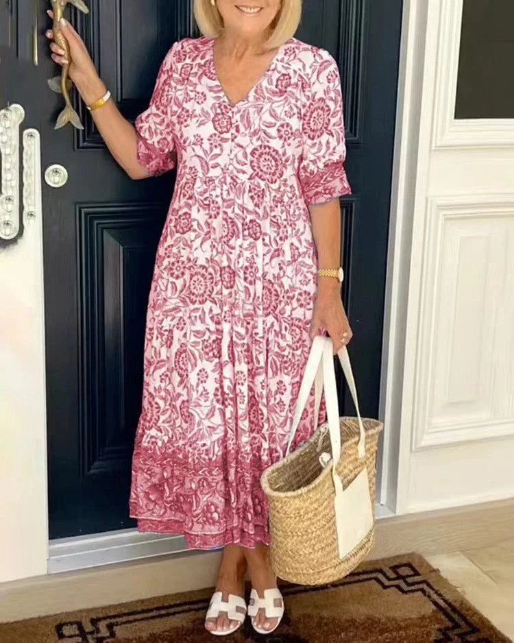 AURORA / FLORAL V-NECK A-LINE DRESS