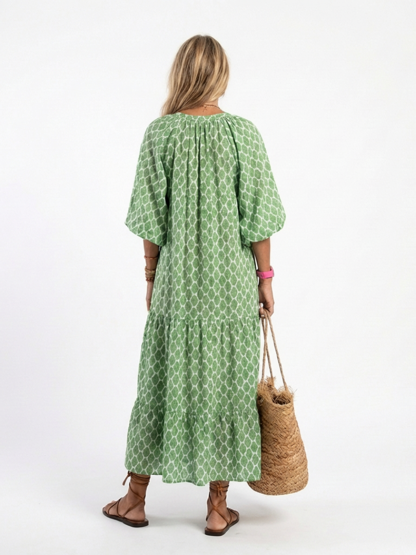 ALIANA | V Neck Patterned Midi Dress