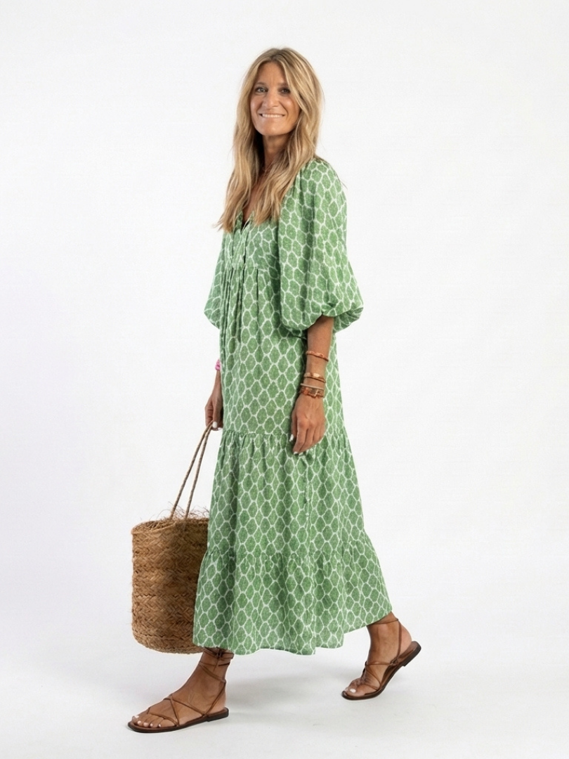 ALIANA | V Neck Patterned Midi Dress