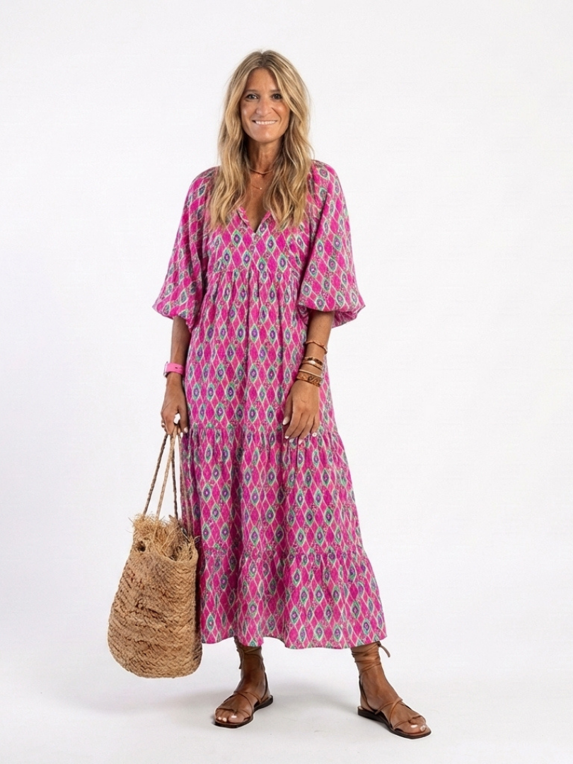 ALIANA | V Neck Patterned Midi Dress