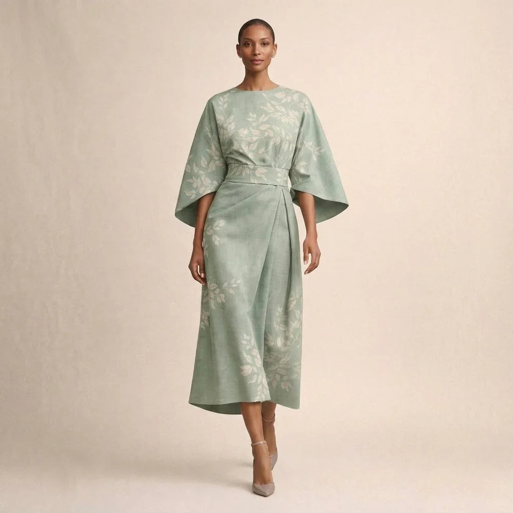 CLEMENTINE | Floral Midi with Sculpted Waist and Airy Elegance