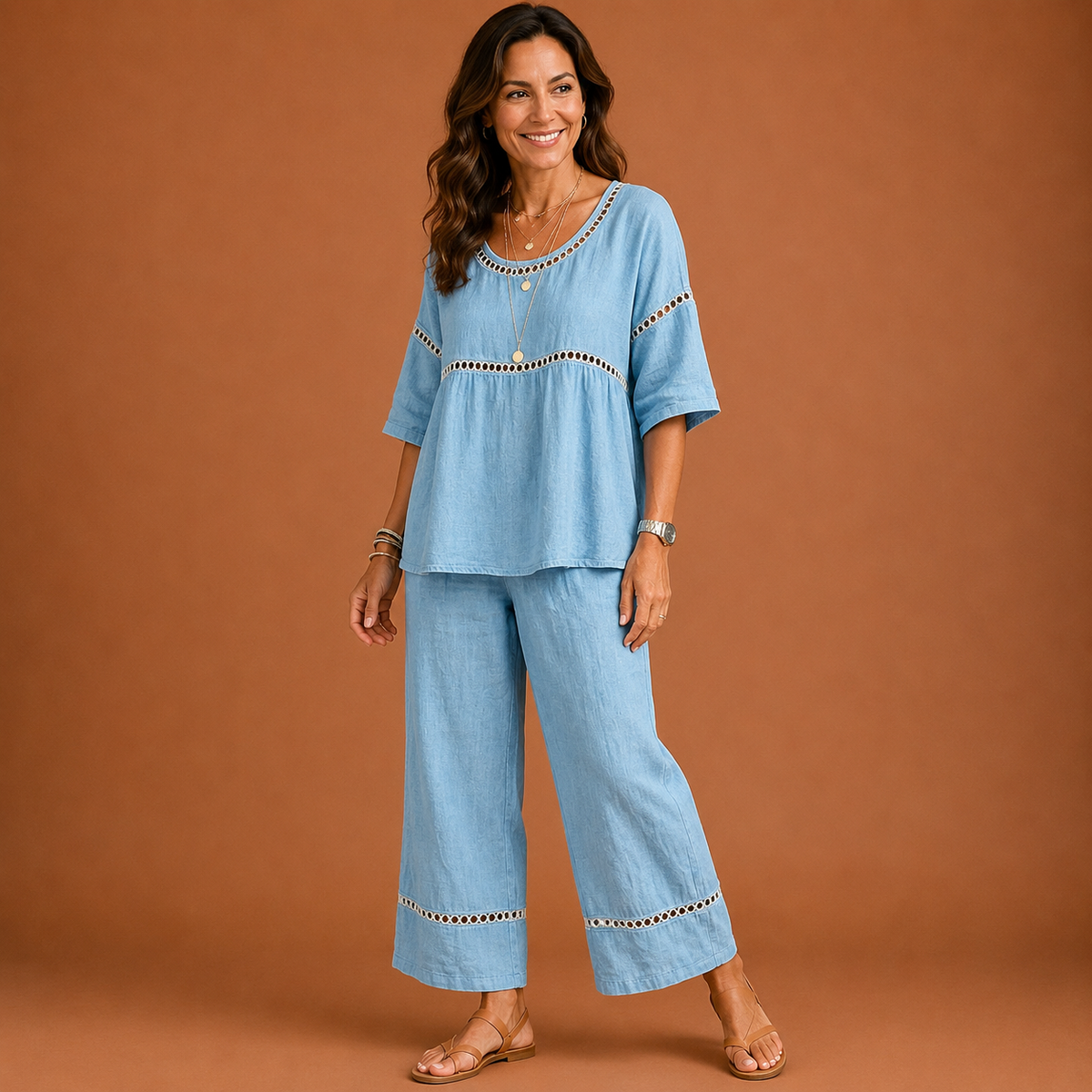 SYLVIA | Embroidered Trim Trouser Set