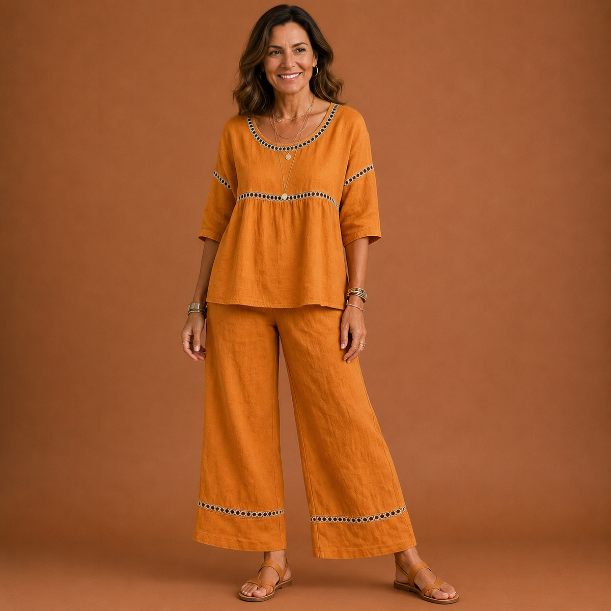 SYLVIA | Embroidered Trim Trouser Set