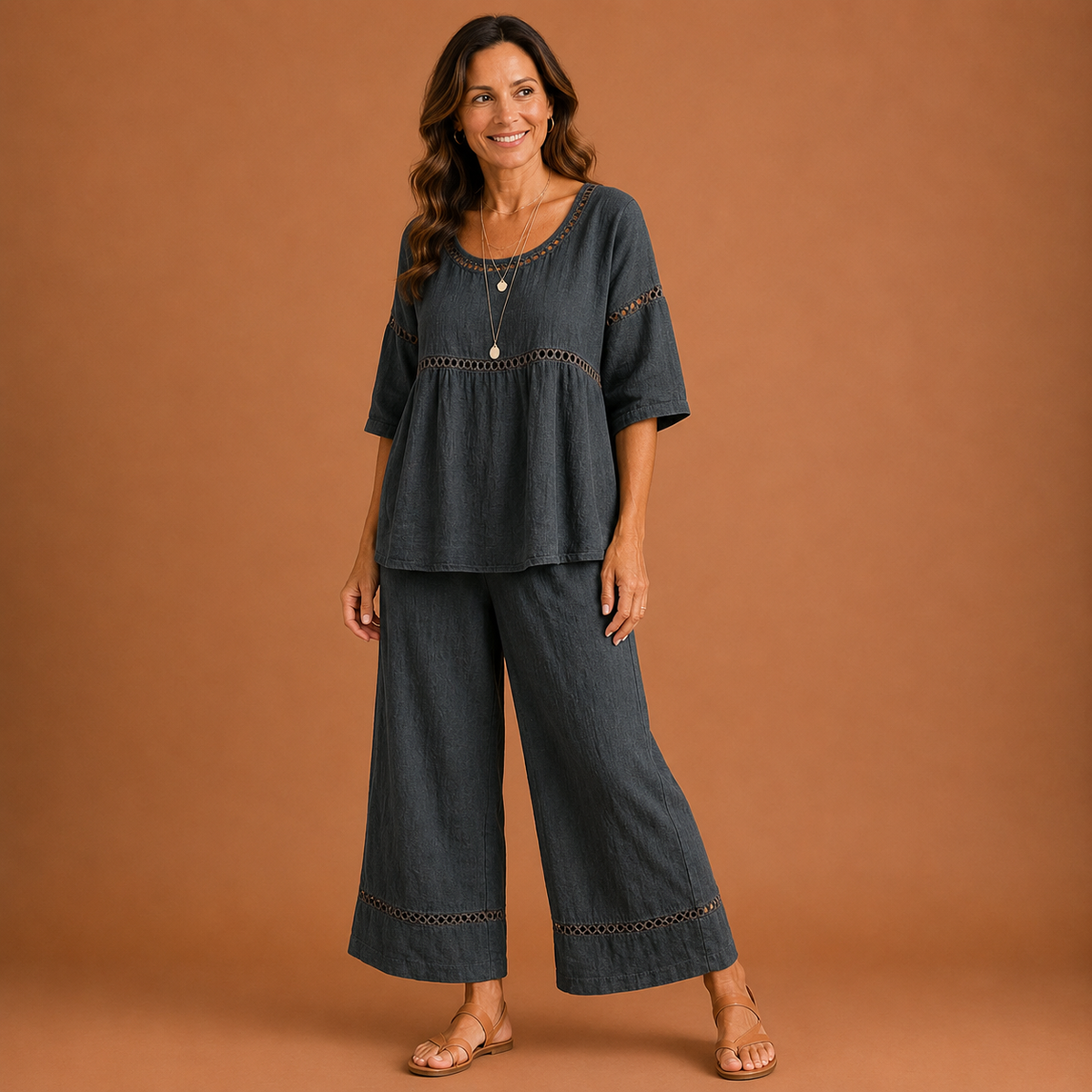 SYLVIA | Embroidered Trim Trouser Set