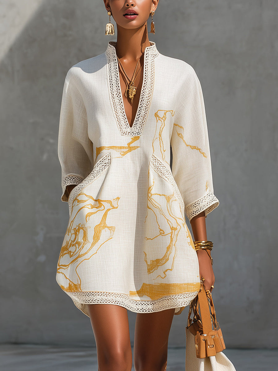 ELISE | GOLD PRINT MINI DRESS