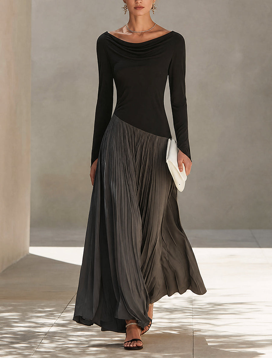 SELENE | TWO-TONE PLEATED MAXI DRESS