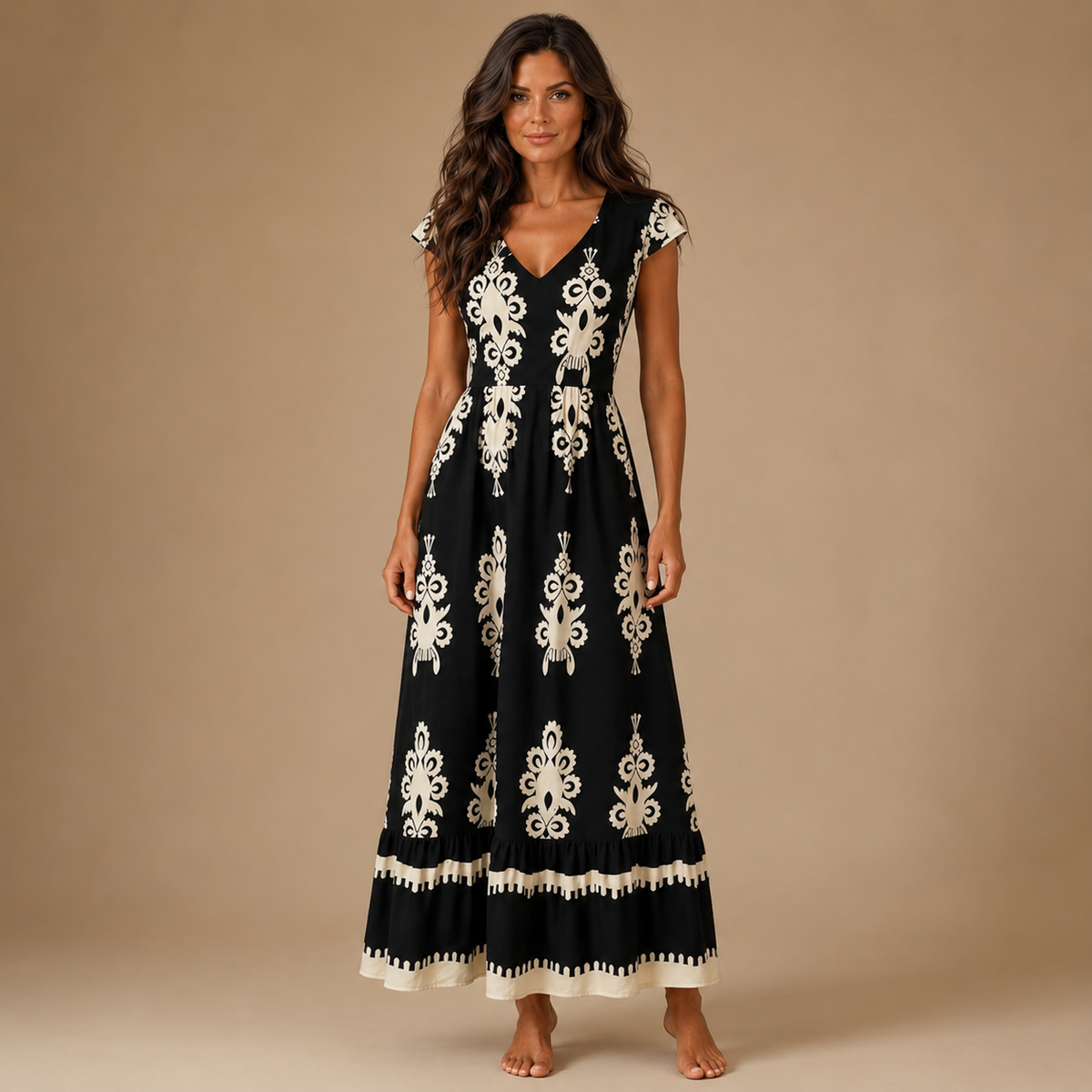 CARMEN | Baroque Maxi Dress with V-Neck
