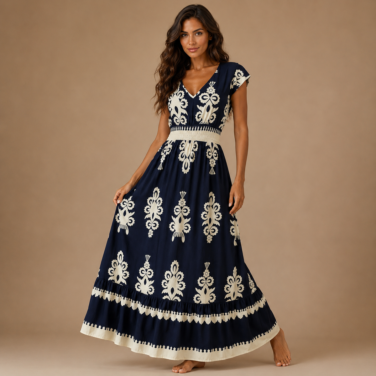 CARMEN | Baroque Maxi Dress with V-Neck