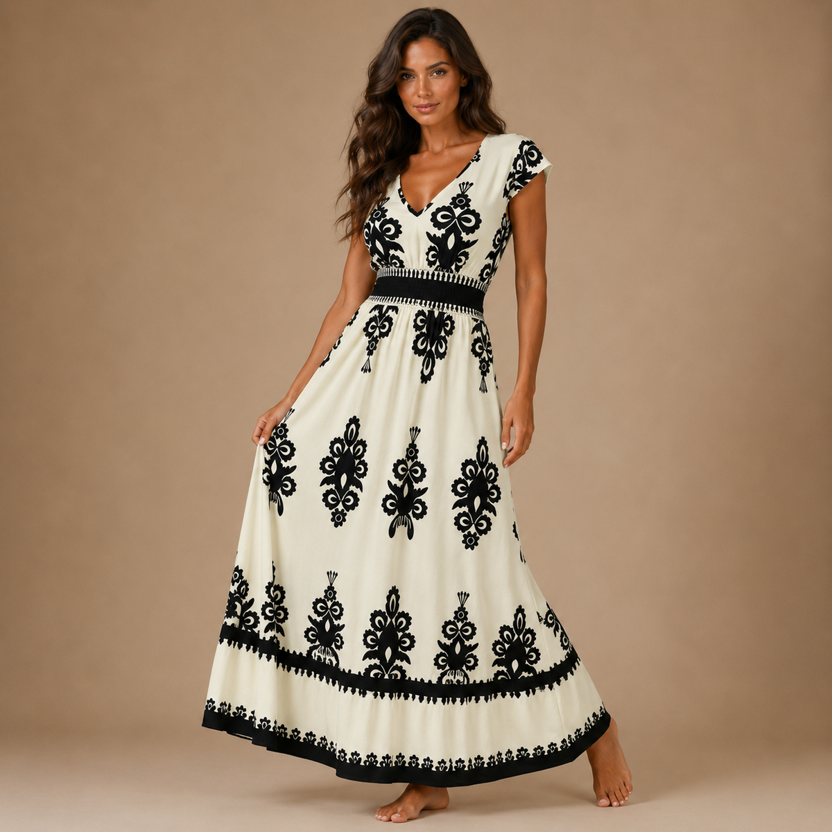 CARMEN | Baroque Maxi Dress with V-Neck