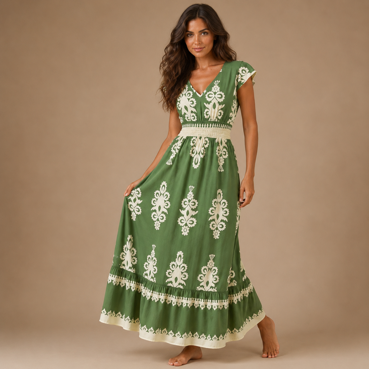 CARMEN | Baroque Maxi Dress with V-Neck