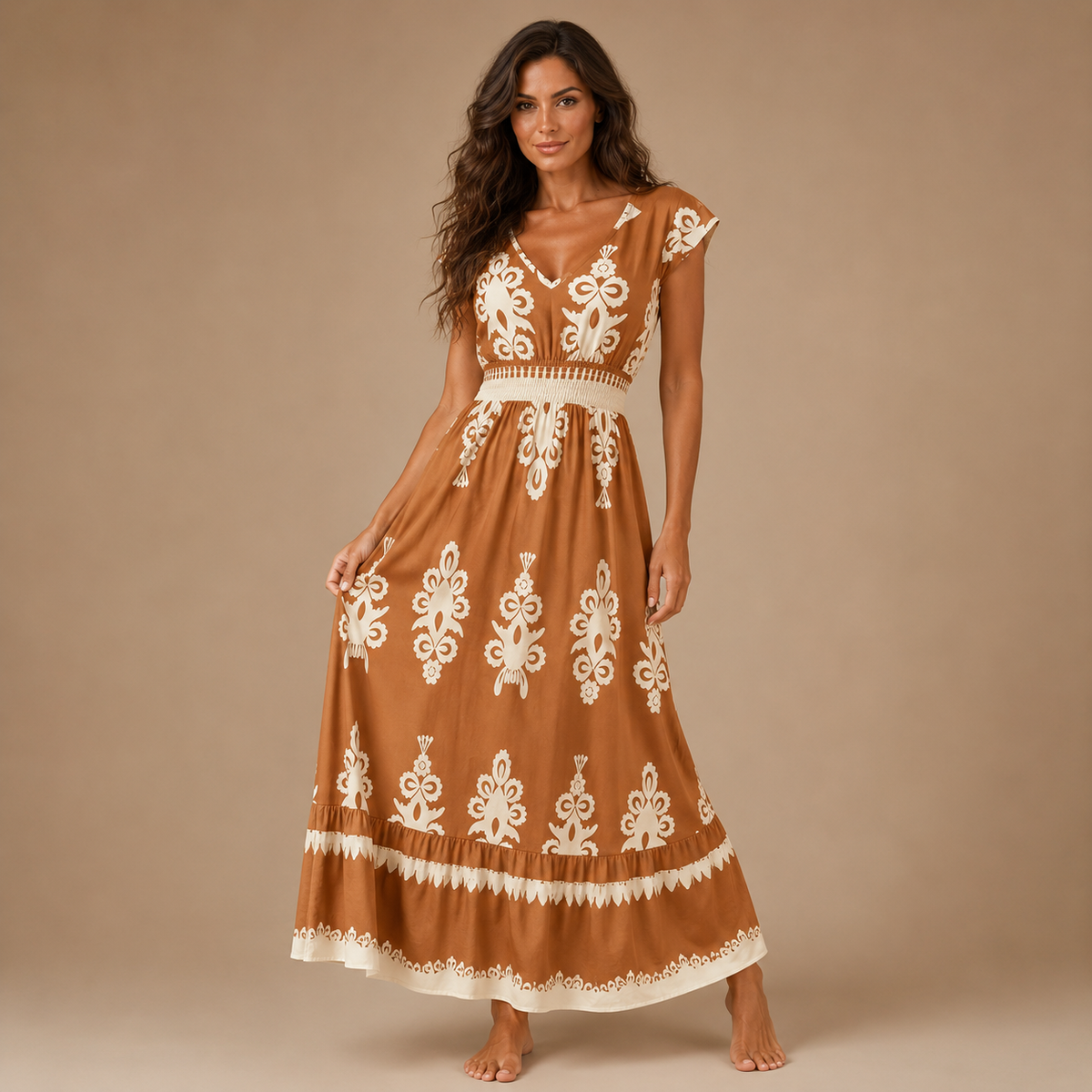 CARMEN | Baroque Maxi Dress with V-Neck