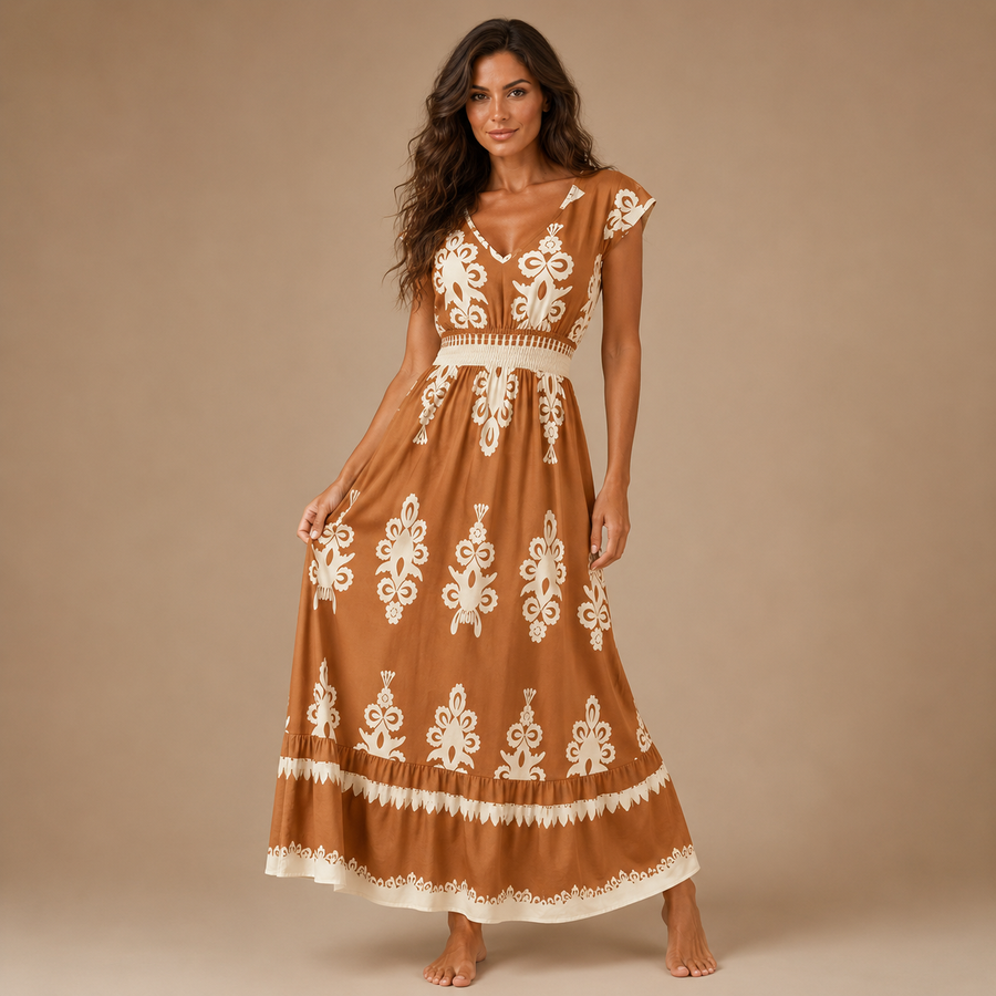 CARMEN | Baroque Maxi Dress with V-Neck