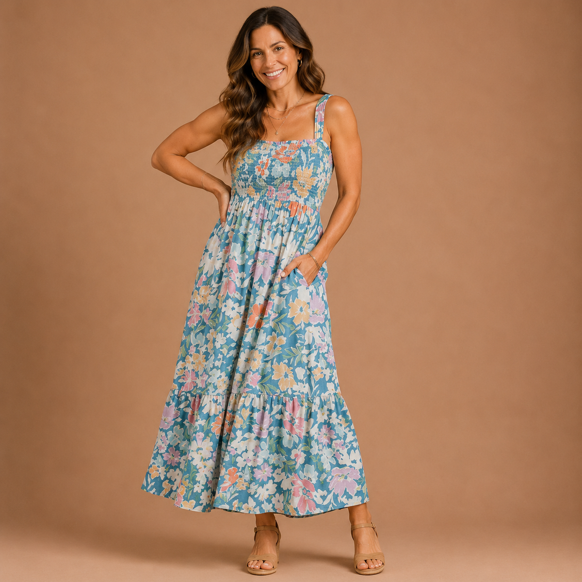 FIONA | Floral Maxi Dress with Adjustable Straps