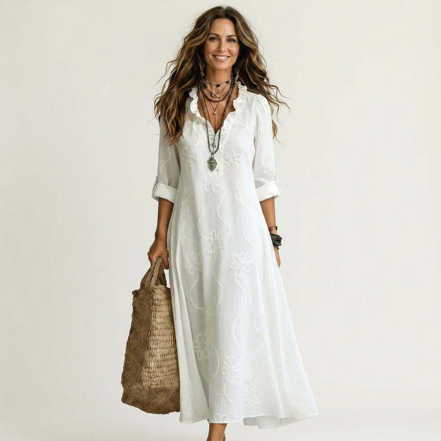MARIAM | EMBROIDERED COTTON LINEN MAXI DRESS