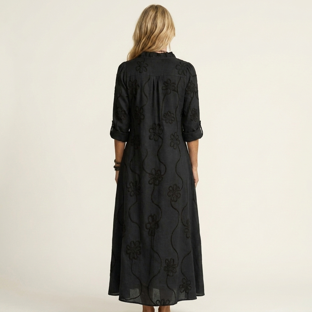 MARIAM | EMBROIDERED COTTON LINEN MAXI DRESS