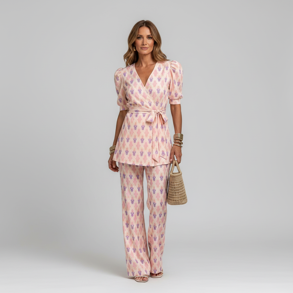 SERENA | Printed Wrap Top and Trouser Set