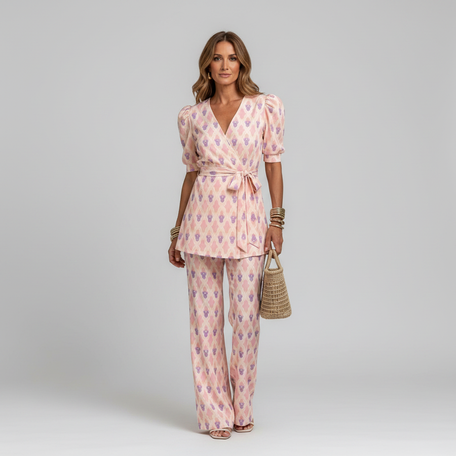 SERENA | Printed Wrap Top and Trouser Set