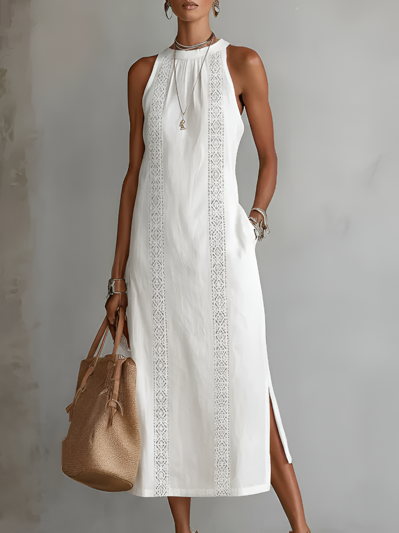 LUCIANA | EMBROIDERED MANDARIN COLLAR MIDI DRESS