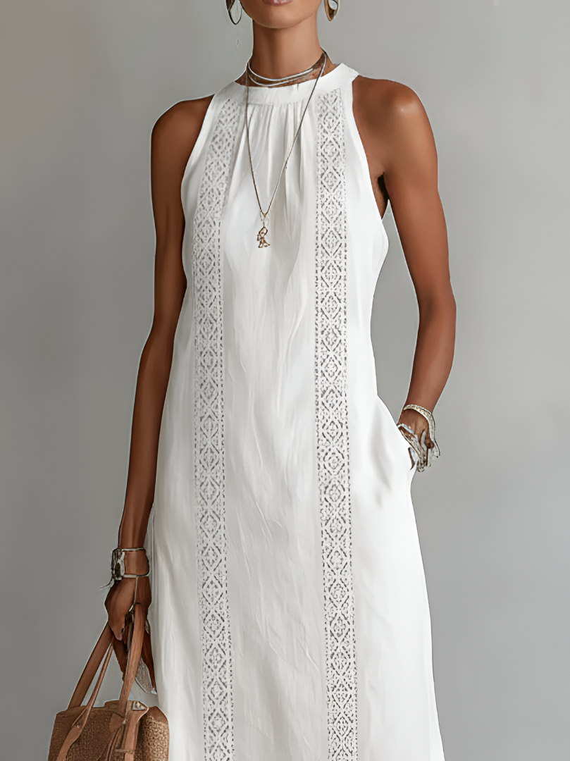 LUCIANA | EMBROIDERED MANDARIN COLLAR MIDI DRESS