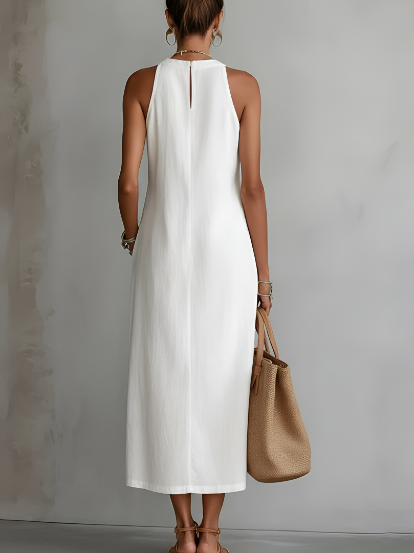 LUCIANA | EMBROIDERED MANDARIN COLLAR MIDI DRESS